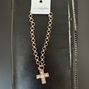 Gold and White Cross Necklace